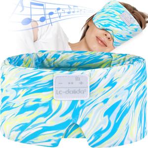LC-dolida Sleep Mask with Bluetooth Headphones, Extra Large Silk Eye Mask for Sleeping Side Day Sleepers, Sleep Headphones Bluetooth 5.4 for Women Men with Thin Speaker, Blackout, Comfort, Microphone