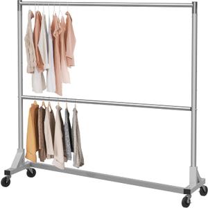 Simple Houseware Commercial Grade Z-Base Double Rod Garment Rack, 600lb Load, 63 inch, Silver