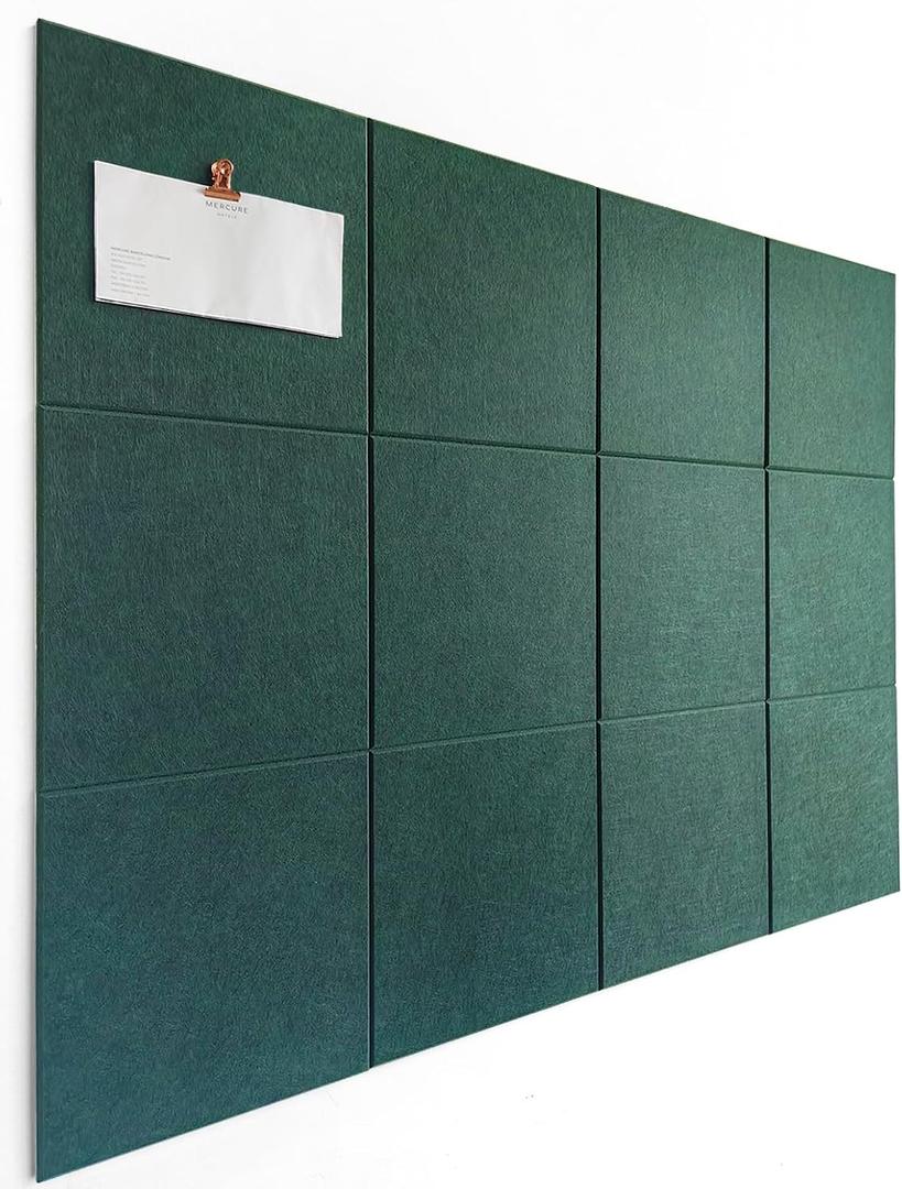 Large Cork Board Alternative - 47"x35" 12 Pack Felt Wall Tiles with Safe Removable Adhesive Tabs, Cork Wall Tiles Cork Board for Home Office Pin Board Tack Board 48 x 36 - Aurora Green