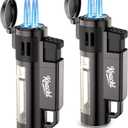Torch Lighter, Refillable Windproof Adjustable Quad Jet Flame Butane Lighter for Candle Grill BBQ Camping Fireworks, 2 Pack (No Fuel Included)