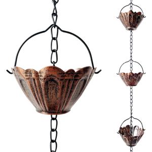 Copper Lotus Rain Chain 8.7 FT, Decorative Metal Rain Catcher with 12 Cups, Gutter Downspout Replacement