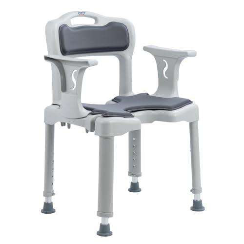 Soaids Shower Chair for Narrow Bathroom, Bath Stool for Elderly Disabled Adults, with Arms Back Cushion & Seat Cutout, 300 lbs Capacity, Fits Tub and Small Shower Stall (Grey, Standard)