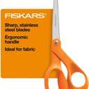 Fiskars 8" Original Orange-Handled Stainless Steel Scissors, Ergonomic and Keeps Material Flat, Sharp All-Purpose Paper and Fabric Scissors for Office, Arts, and Crafts
