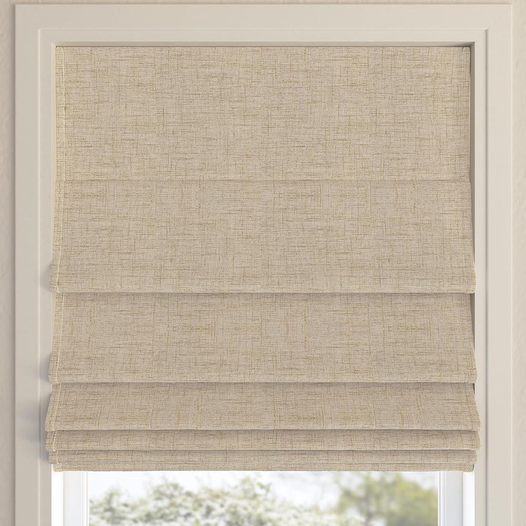 Sun Zero Seraphina Textured 100% Blackout Cordless Roman Shade, 31" x 64", Taupe