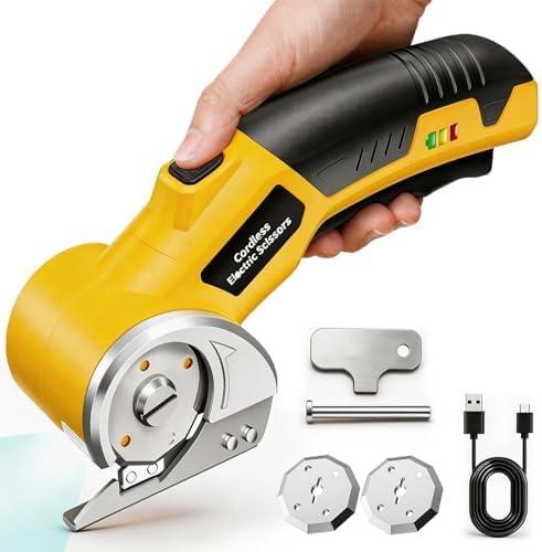 Electric Scissors, Cardboard Cutter, With LED Light, High-Efficiency Brushless Motor, 2000mAh Battery, Tungsten Steel Blade, Suitable for Cloth, Cardboard, Carpet Wire Rope Cutters Yellow