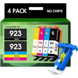 923 Ink Cartridges Combo Pack Without Chip Replacement for HP 923 Ink Cartridges for hp Printers Work for HP OfficeJet 8130e 8135e 8138e 8139e 8130 OfficeJet 8120 8122e 8123 Printer, 4 Pack