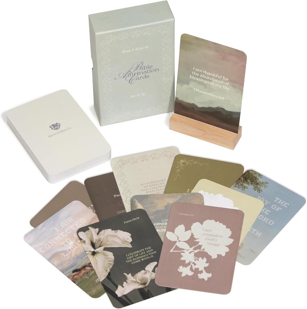 Positive Affirmation Cards | 50 Bible Verse Card + Display Stand | Scripture, Prayer, and Faith Cards | Inspirational for Christians, Men & Women