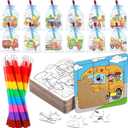 12 Sets Transportation Puzzles Traffic Theme Color Your Own Puzzles DIY Construction Jigsaw Craft with 12 Stackable Crayons and 12 Bags for Construction Gifts Birthday Party Supplies(12, Car)