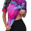 Halcurt Women's Built in Bra Rash Guard UPF 50 Two Piece Swimsuit Shirt and Board Shorts S