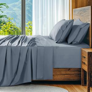 SONORO KATE 100% Egyptian Cotton Sheets Set, Extra Deep Pocket up to 18"-24",1000 High Thread Count, Soft & Breathable 5-Star Hotel Sateen Bed Sheets - 4 PC (French Blue,Queen)