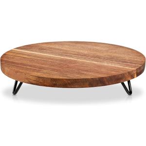 Decorative Round Wooden Trays for Decor, 10 Inch Rustic Wood Riser Display Stands Wooden Pedestal Tray for Home Decor Farmhouse Kitchen Counter Bathroom Countertop Organizer