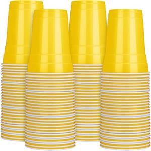 Hoolerry 200 Pack Plastic Cups Bulk 16 oz Party Disposable Wedding Cups Stackable Plastic Tumblers Beverage Drinking Cups for Birthday Party Picnics Camping Supplies(Yellow)