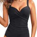 Women's Underwire Tankini Top Only - Push Up Swimsuit Top with Bra Support Tummy Control Bathing Suit Top No Bottom 2025 (L)