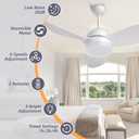 ROMASS Ceiling Fans with Lights and Remote, LED Outdoor/Indoor 38 inch Noiseless 3 Colors Dimmable 6 Speeds for Bedroom, Living Room, Kitchen, Patio, Hallway