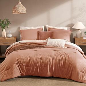 Monbix Queen Comforter Set - 7 Pieces Autumn Leaf Prewashed Bed in a Bag Queen Bedding Sets with Comforters, All Seasons Ultra Soft Comforter Bed Set with Sheets,Pillowcases & Shams