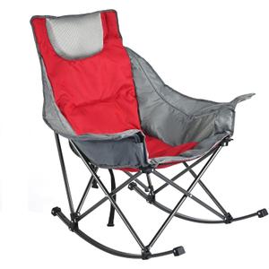 SUNNYFEEL Oversized Rocking Camping Chair, Fully Padded Patio Chair with Side Pocket, High Back Portable Lawn Recliner with Headrest, Outdoor Camp Rocker Chairs for Adults Heavy Duty 500 LBS Carry Bag, 1 PC