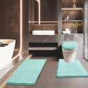 Bathroom Rugs Sets 3 Piece with Adjustable Toilet Seat Cover 17.5"x 15" Machine Washable Bath Rug Set with TPR Non Slip Rubber Backing Solid Bath Mat Set for Luxury Bathroom Decoration