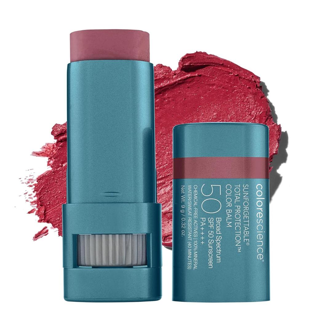 Colorescience Sunforgettable Total Protection Color Balm SPF 50, Mineral, Broad Spectrum, Buildable Lip & Cheek Color (Berry)