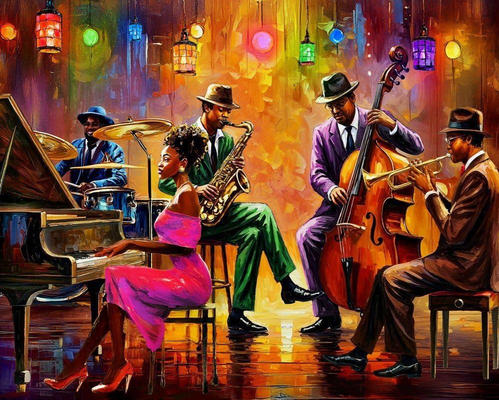 Springbok Neon Notes 1000 Piece Puzzle for Adults - Lively Puzzle of a Jazz Band Performing on Stage