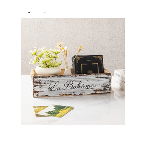 Farmhouse Distressed Wooden Storage Box, Rustic Bathroom Decor Box, Decorative Toilet Tank Basket Nice Butt, Vintage Countertop Organizer Box with Handles (Distressed White)