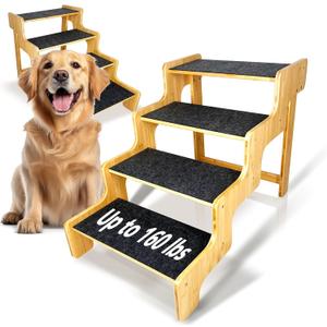 Dog Stairs for Large/Oldder Dogs,4 Steps Bamboo Wooden Pet Ramp for High Beds, Cars & Couch Sofa - Supports Dog Up to 160 LB,20-inches High