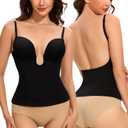 Slimers Backless Plunge Push Up Bra: Low Back Bras for Deep V Neck - Women Low Cut Shapewear Tops for Women (XX-Large, Black)