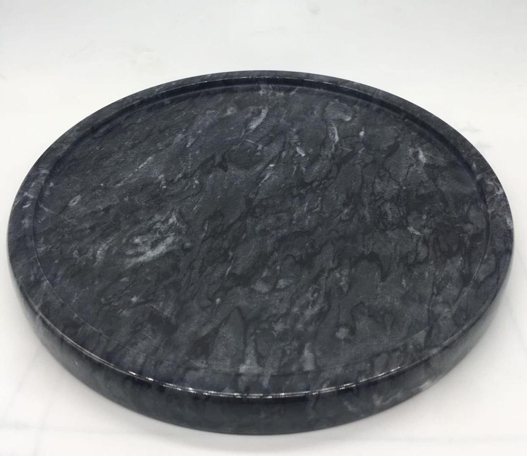 Natural Marble Tray, Round Marble Decorative Tray for Counter, Jewelry, Dresser, Bathroom, Kitchen Black Round Tray,Diameter8 Inches(Black)