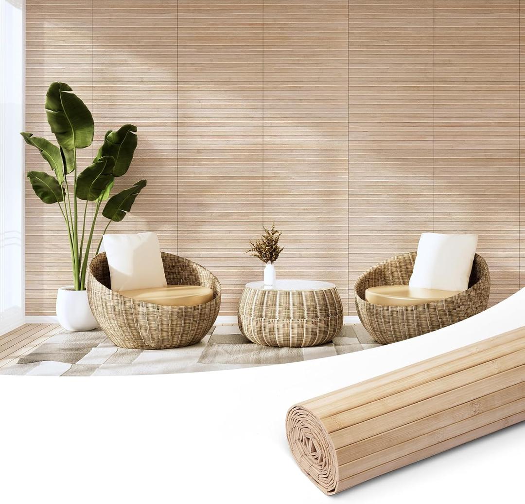Art3d Natural Bamboo Wall Panel for Interior Wall Decor, Renewable Pole Wrap Wainscoting Paneling for Wall Ceiling Furniture Cabinet Office, 12 x 96 Inch - Carbonized, 1-Pack