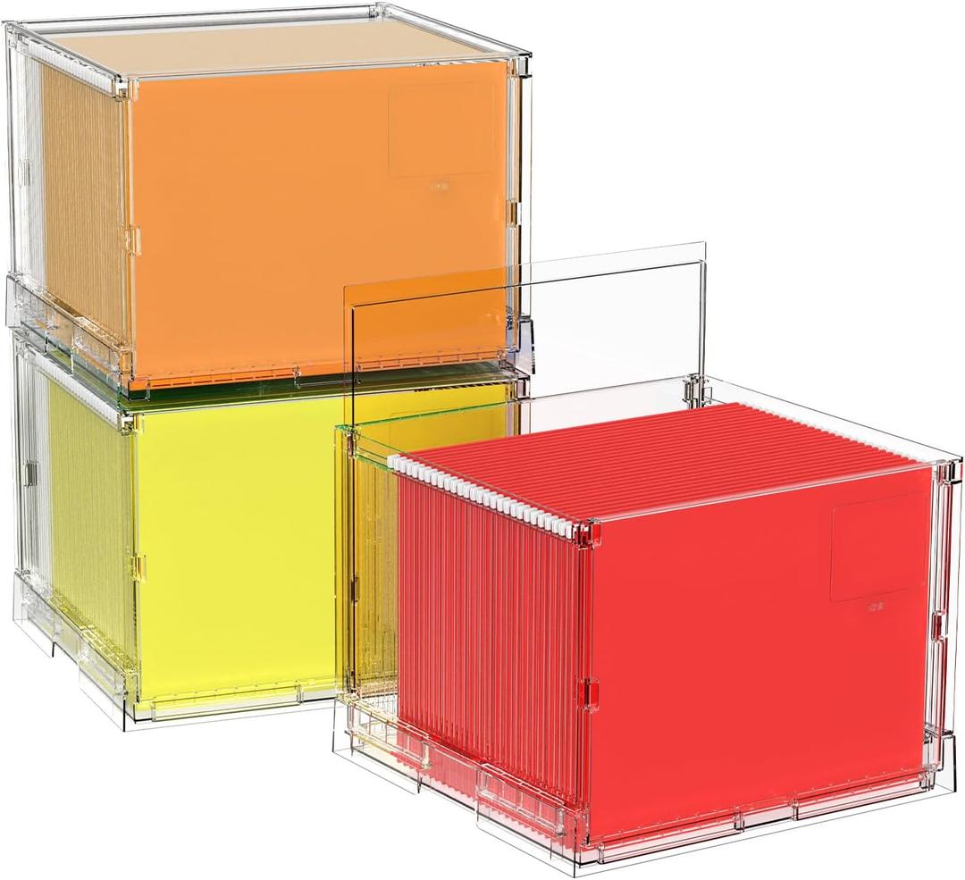 UMAIL File Box,Hanging File Organizer,Portable Storage Bins with Lids,Letter-size File Holder File Cabinet for Office/Home/Decor No Folders(3Pack)