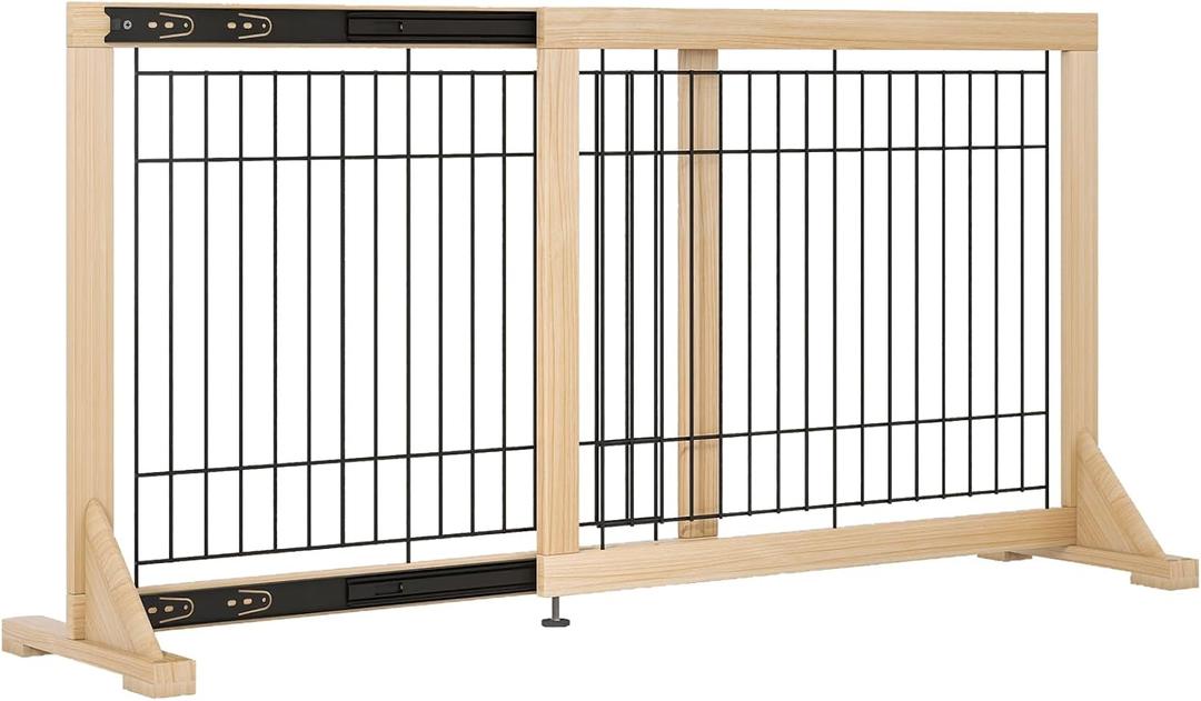 YOCAN Adjustable Freestanding Dog Gate for Doors & Stairs, 23.6" Tall, 23.645.3" Wide, Wood & Metal Pet Gate, No Drill Pressure Mount, Indoor Safety Barrier (Black/Natural)