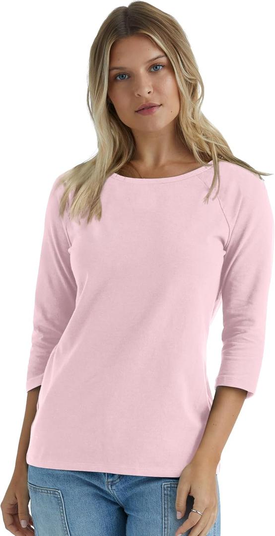 Hanes Women's Raglan Sleeve Stretch Cotton Crewneck Tee (Medium, Paleo Pink)