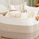 danpinera Blanket Basket, 72L Woven Storage basket with Leather Handle, Eco-friendly Decorative Storage Organization in Bathroom & Living Room for Towels 22 ''*17 ''*11.8 '', Gradient Brown