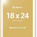 Fun Memories 18x24 Aluminum Poster Frame, 18x24 Gold Frame with Mat for 16x20 Photo with Plexiglass - Vertical and Horizontal Display - Wall Hook Hanging Hardware Included -Set of 1