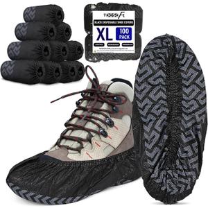 TOOSOFt Black Shoe Covers Disposable Non Slip 100 Pack (50 Pairs): Extra Large Non-Woven Fabric Booties for Shoes Covers for Indoors Reusable,Breathable, Waterproof - Fits Up to Size 14 US Men
