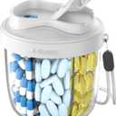 Cute Pill Organizer,Pill Dispenser with 7 Large Compartments,Portable Pill Bottle Box with Wide Opening for Easy Use, Anti-Mix Pills Organizer for Travel,Includes 20 Pcs Sticky Labels (Gray)