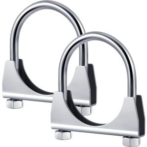2 Pcs 2-1/2" Exhaust Clamp Heavy Duty U-bolt Exhaust Clamp - Saddle Design Muffler Pipe Connector, Tip Hook Clip, Galvanized Iron, Fits 2.5" Od Pipes (Silver)