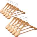 Uinicor Wooden Suit Hangers 10 Pack - Heavy Duty Wide Shoulder Hangers With Non Slip Pants Holder for Men, Women, Coats, Jackets (Natural)