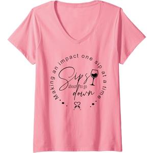 Womens Sips About To Go Down Making An Impact One Sip At A Time V-Neck T-Shirt, M