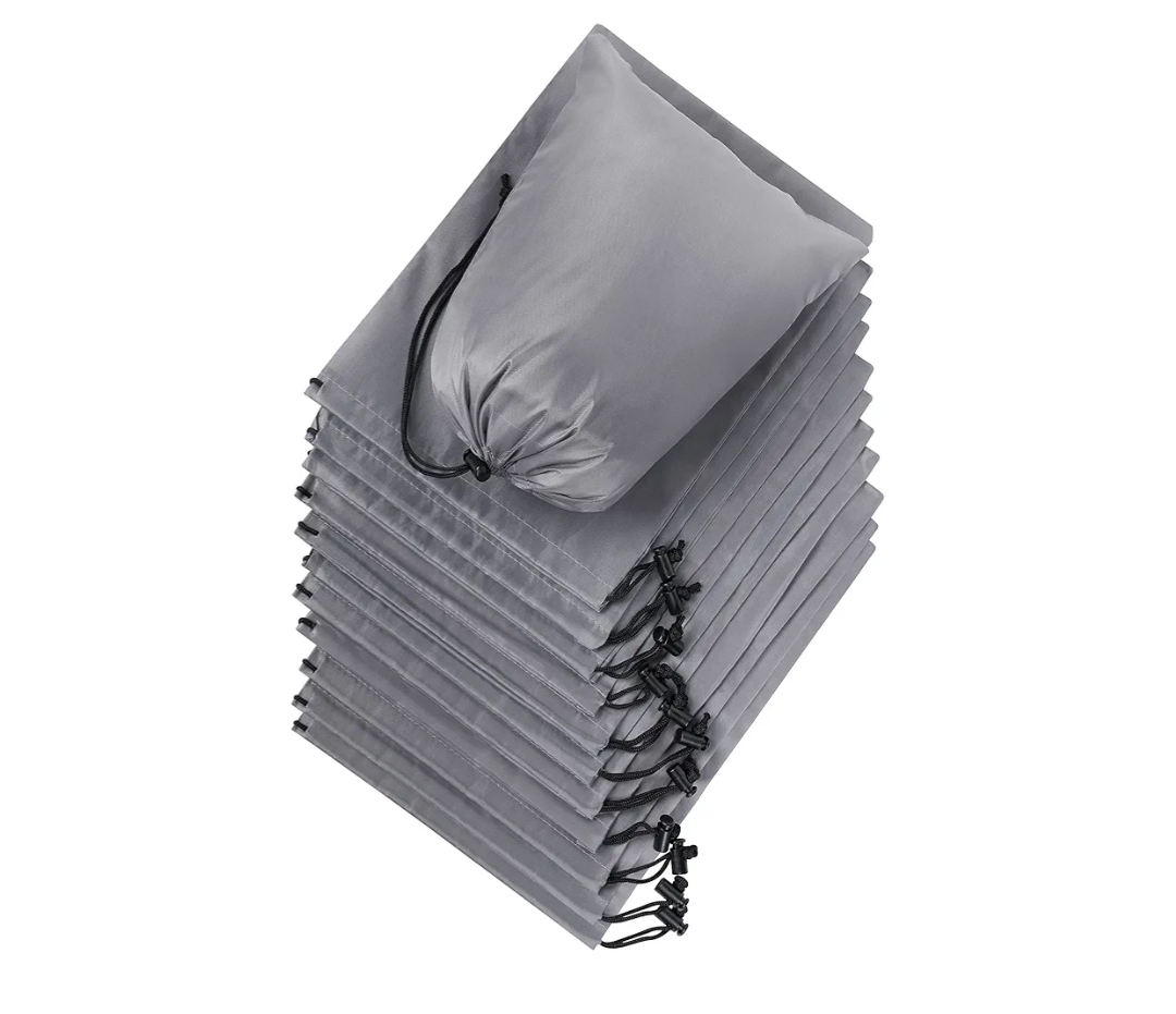 Drawstring Bag - Nylon Cinch and Ditty Stuff Pouch with Toggle (8 x 11-12 pack, Grey)