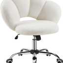 Yaheetech Boucle Upholstered Desk Chair Cloud-Shaped Vanity Chair Adjustable Home Office Computer with Rolling Wheels for Living Room, Bedroom White