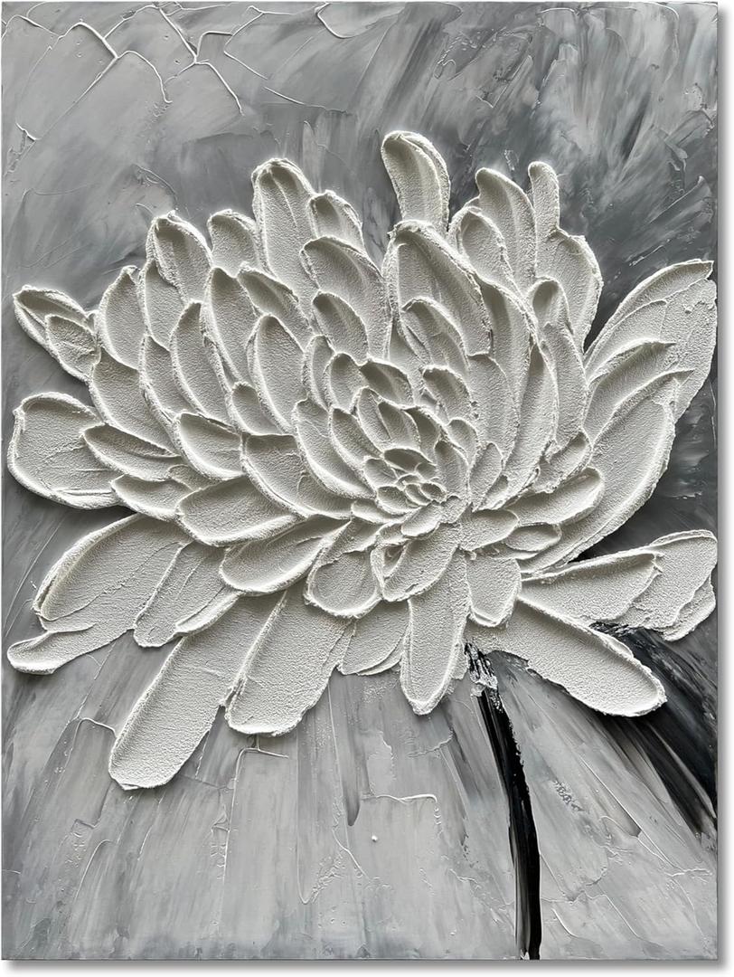 Hand Painted Modern Abstract Oil Painting White Flower Painting 40x28 inch Contemporary Minimalist Art Wall Decoration (Eft127)