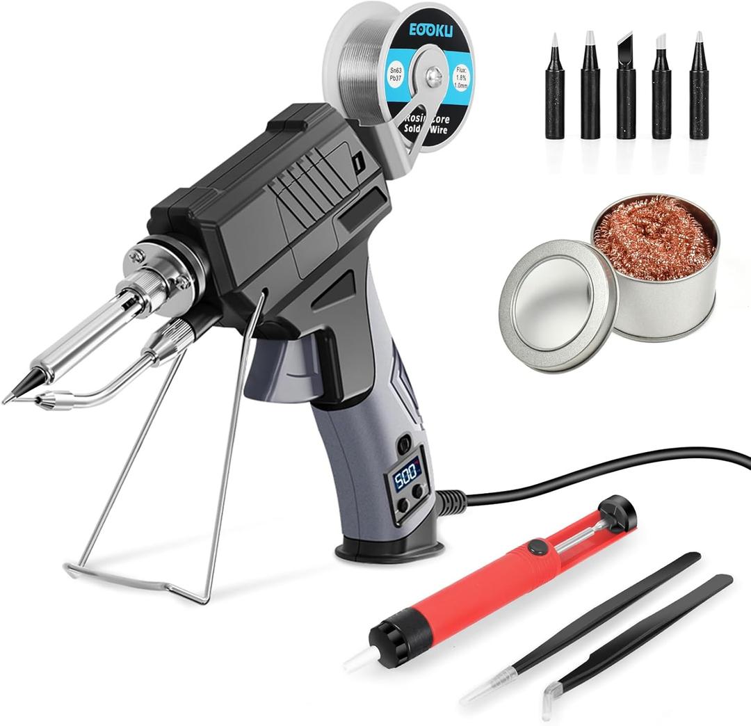 Soldering Iron Gun Kit,60W Auto Feed Soldering Kit with Adjustable Temperature LCD Display,Wire,Tip Cleaner,5 Tips,Pump,Tweezers for Electronic PCB Repair,DIY