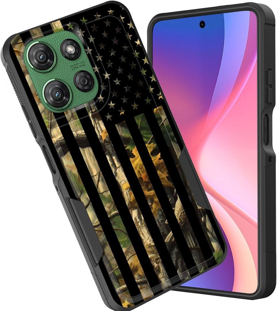 for Moto G 5G 2024 Case,Dual Layer Heavy Duty Hybrid Shockproof Hard PC Soft Silicone TPU Bumper Protective Cover Case for Motorola Moto G 5G 2024 / G Play 5G 2024,Camo Forest American Flag