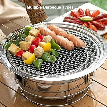 Korean BBQ Grill Charcoal, Small Charcoal Grill 13.7 Inches Portable Grill Stainless Steel Barbecue Grill Tabletop kbbq grill Outdoor Indoor Camping