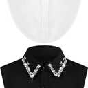 Bencailor 2 Pcs Rhinestone Fake Collar Dickey for Women False Half Shirt Blouse Detachable Collar (Large, White,black)