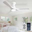 BvenuBigLite Ceiling Fans with Lights and APP: Flush Mount Low Profile Ceiling Fan for Bedroom - Dimmable Fan with Remote Control White 3 Blade Ultra Quiet
