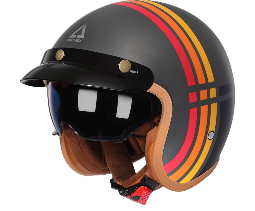 TRIANGLE 3/4 Motorcycle Helmet,Retro Open Face Adults Helmets with Visor,Half Face Moped Helmet for Men & Women,DOT Approved Helmets for Cruiser Scooter(M)