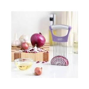 Onion Slicer Holder, JJOO Stainless Steel Onion Cutter for Slicing and Storage Onions, Tomato, Eggs and Vegetables, Protective Cover Included, Dishwasher Safe ( Purple Color)