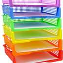 4E's Novelty 6 Colorful Plastic Trays for Teachers, Durable Turn in Trays, Classroom Paper Organizers, Stackable Storage Baskets for Office Desk, Classroom Organization Supplies, 13.3"L x 9.2"W x 3"H
