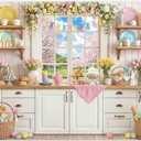 8x6ft Easter Kitchen Backdrop Spring Window View Colorful Eggs Flowers Tuilp Dessert Photography Background Family Festival Party Decorations Photo Booth Banner